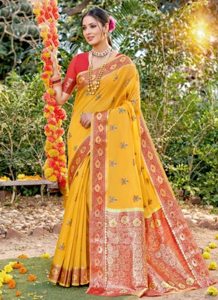 Yellow Colour SANGAM SUBH MILAN Ethnic Wear Cotton Printed New Designer Saree Collection 3004